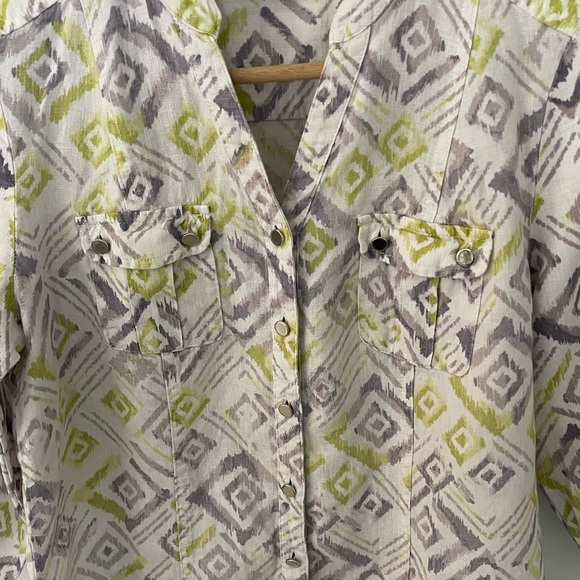 JM Collection Aztec Print Linen Blouse - Picture 6 of 9